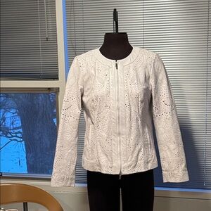 Etcetera White Leather Lazer Floral Women's jacket